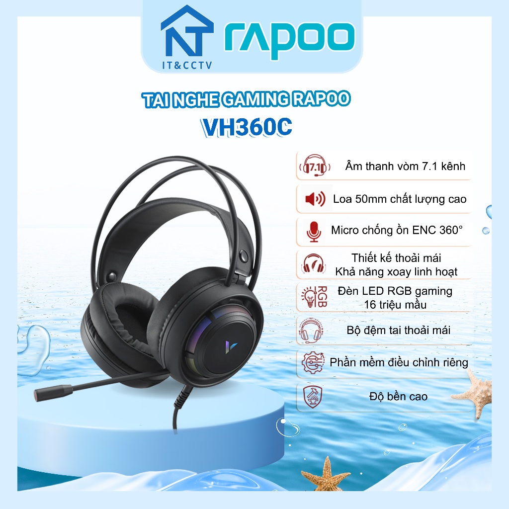 [Rapoo Chính Hãng] Tai Nghe Gaming Rapoo VH360C RGB – USB, Mic Chống Ồn, Âm Thanh Surround, Đeo Thoả