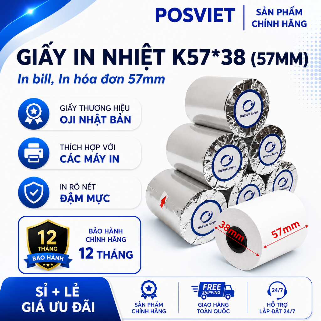 Giấy In Hóa Đơn OJI K57, Giấy In Bill K57x38 (57mm x 38mm) - Giấy in nhiệt Khổ K57