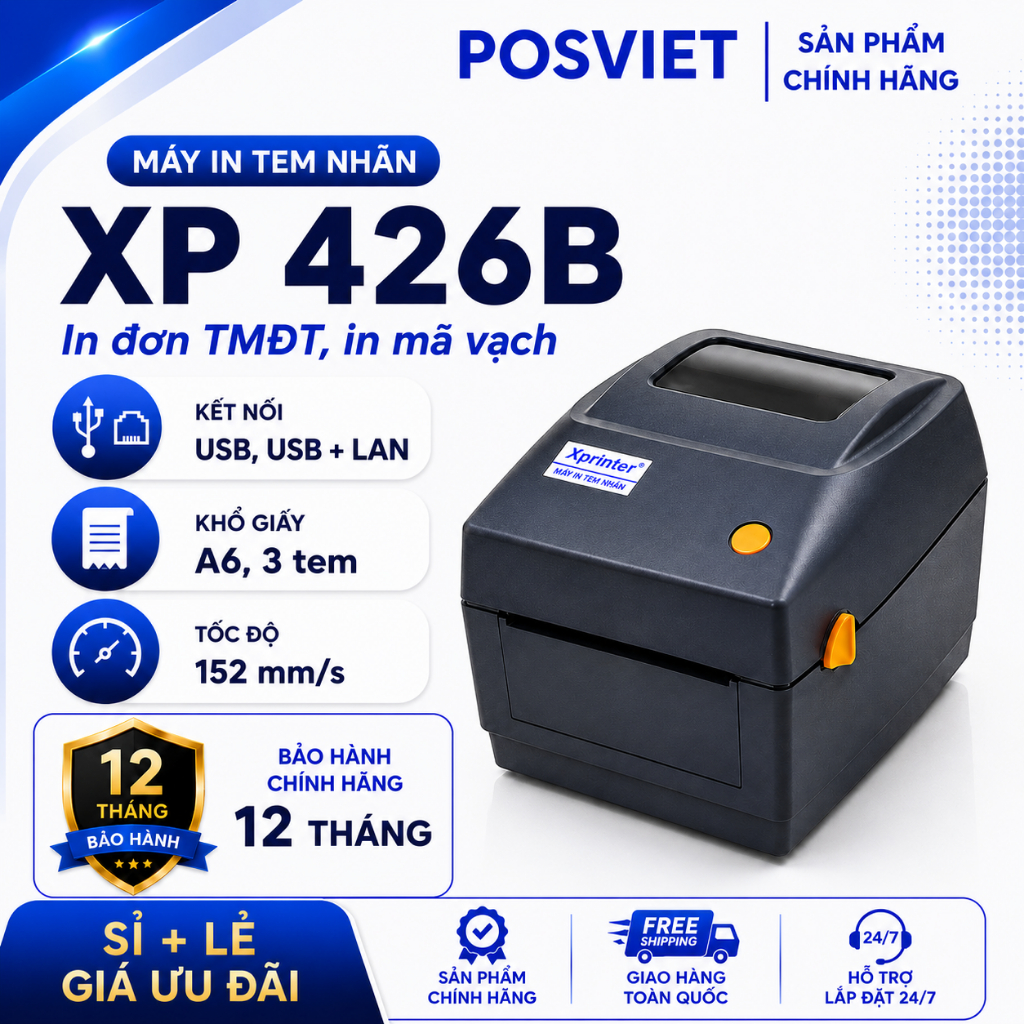 Máy In Đơn Hàng, In Mã Vạch XPRINTER 426B khổ A6, In Qua Máy Tính-Điện Thoại, In Tem Đơn Vận Chuyển