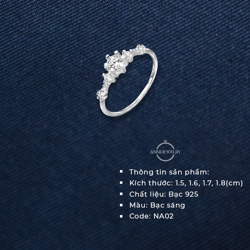 Nhẫn nữ bạc S925 đính đá 4 ly đơn giản Asimi NA02 3