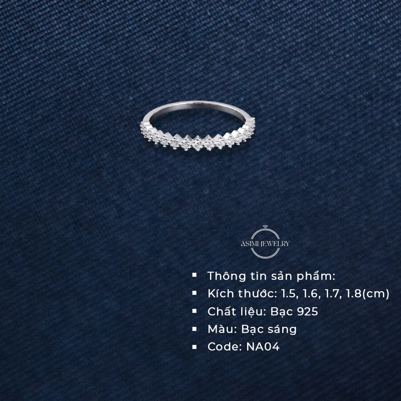 Nhẫn nữ bạc đính đá lấp lánh Asmi Line Gem NA04 2