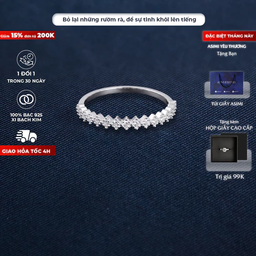 Nhẫn nữ bạc đính đá lấp lánh Asmi Line Gem NA04