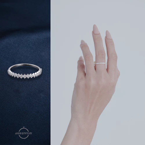 Nhẫn nữ bạc đính đá lấp lánh Asmi Line Gem NA04 - đeo trên mẫu