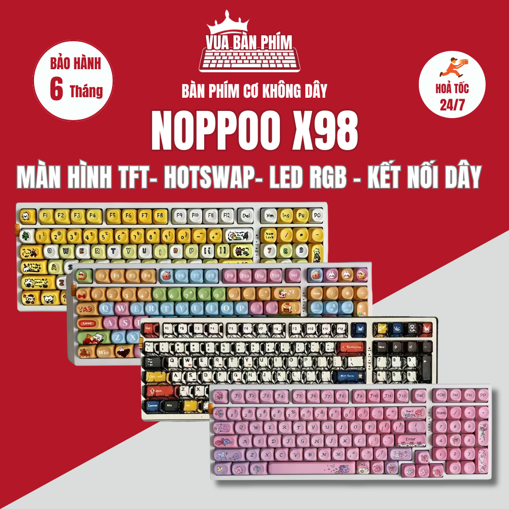 Bàn phím cơ Noppo X98 kết nối usb-type C ,layout 98 phím, mạch xuôi , led trắng ,hostswap, keycap pbt double shot