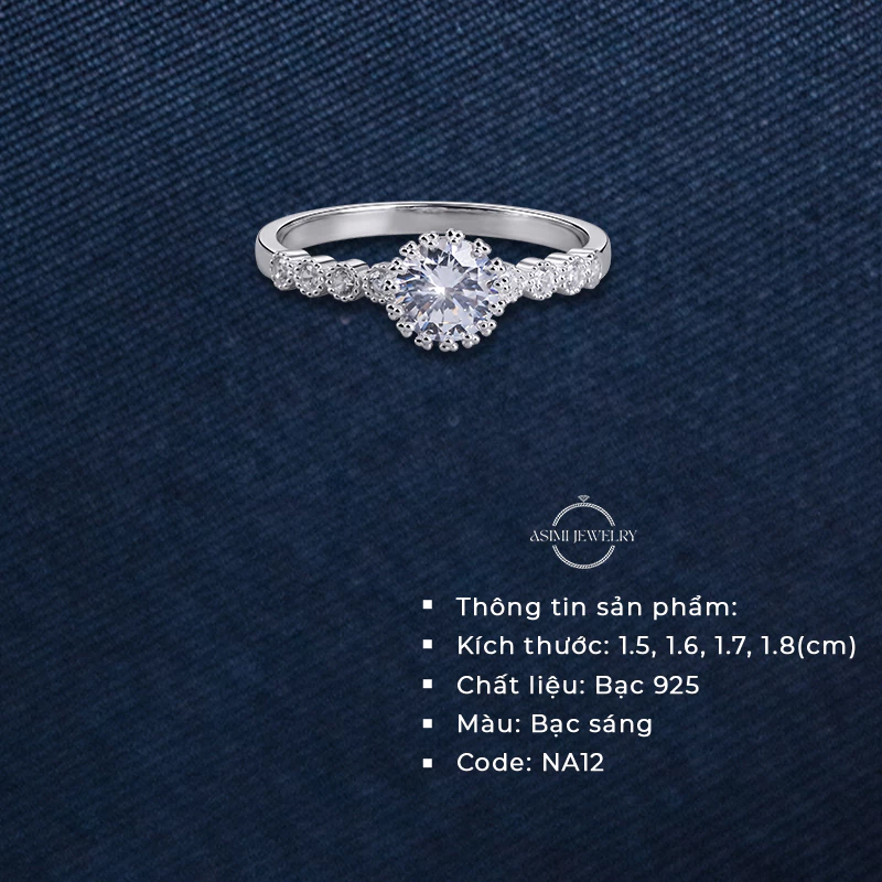 Nhẫn bạc nữ đính đá 5 ly tinh tế Sunflower Ring NA12 2