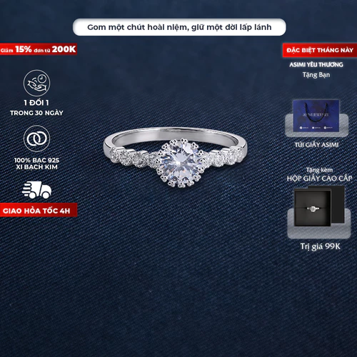 Nhẫn bạc nữ đính đá 5 ly tinh tế Sunflower Ring NA12