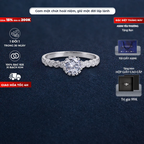 Nhẫn bạc nữ đính đá 5 ly tinh tế Sunflower Ring NA12