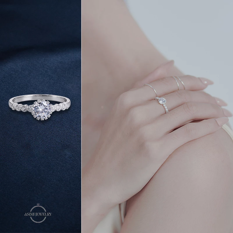 Nhẫn bạc nữ đính đá 5 ly tinh tế Sunflower Ring NA12 4