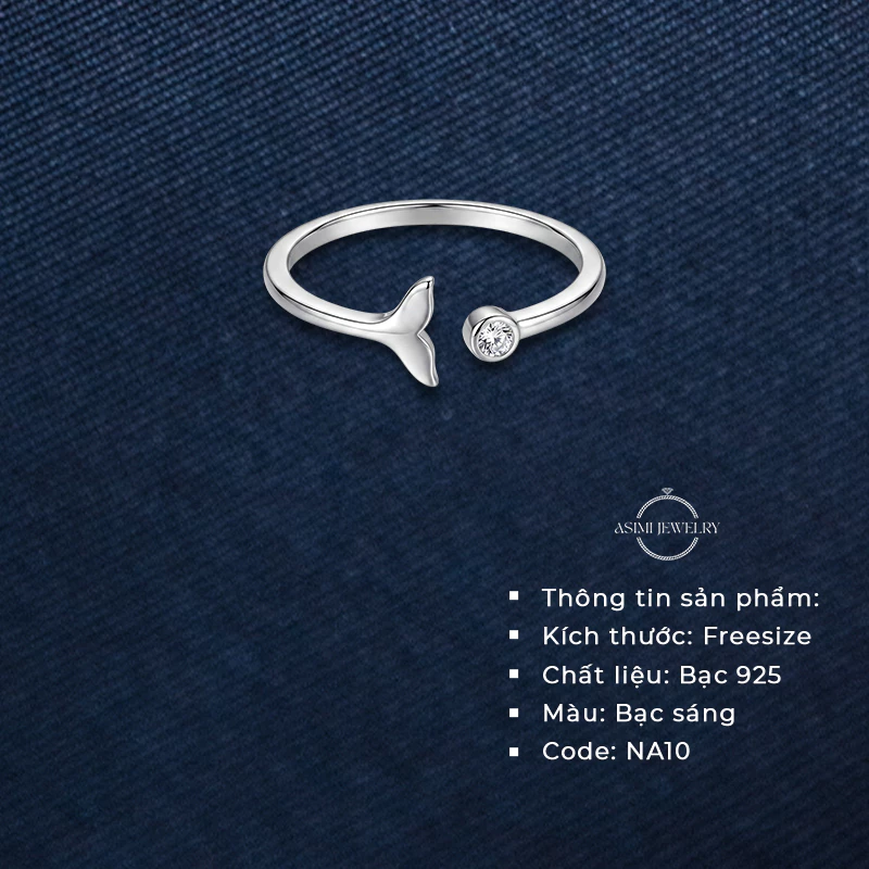 Nhẫn bạc Ý S925 hình dáng đuôi cá Asmi Rear Ring NA10 2