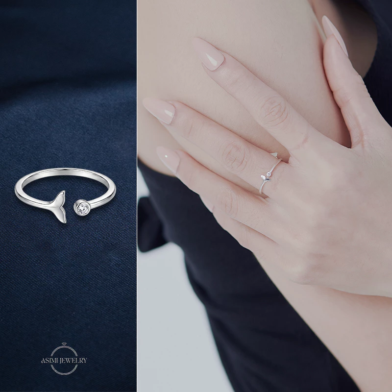 Nhẫn bạc Ý S925 hình dáng đuôi cá Asmi Rear Ring NA10 4