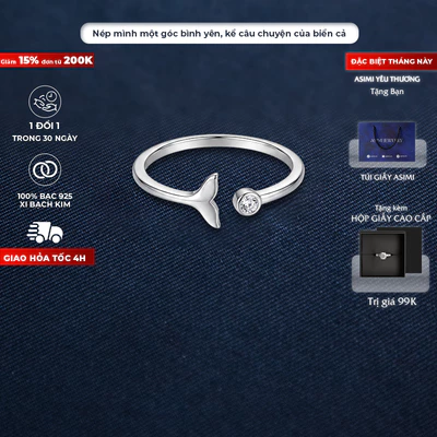 Nhẫn bạc Ý S925 hình dáng đuôi cá Asmi Rear Ring NA10