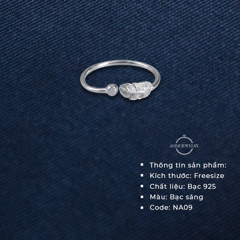 Nhẫn nữ freesize khắc lông vũ Asmi Quill Ring NA09 2