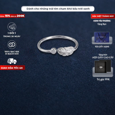 Nhẫn nữ freesize khắc lông vũ Asmi Quill Ring NA09