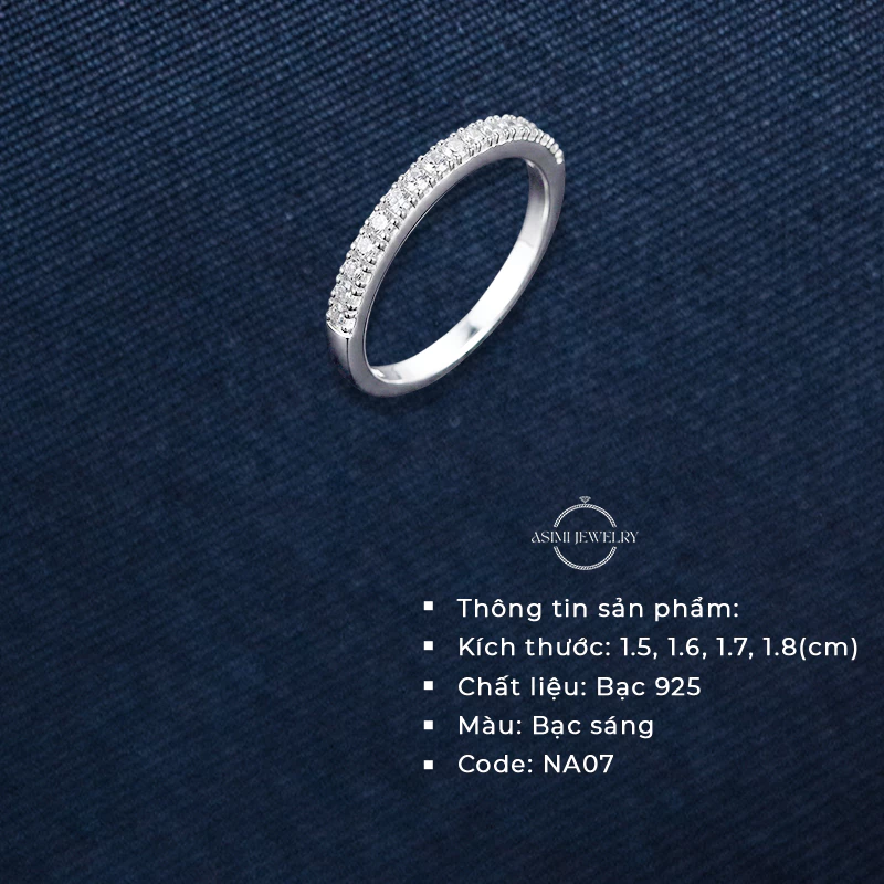 Nhẫn nữ bạc Ý S925 đính 1 hàng đá dày đặn Asimi Natura Gem NA07 2