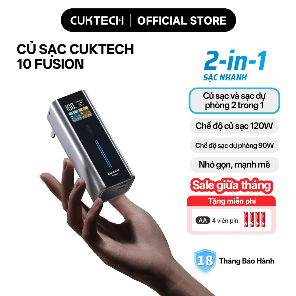 【Được chứng nhận CCC】CUKTECH 120W Max 2 Trong 1 Mini Pin Dự Phòng kiêm Củ Sạc Công Suất Cao — Xiaomi