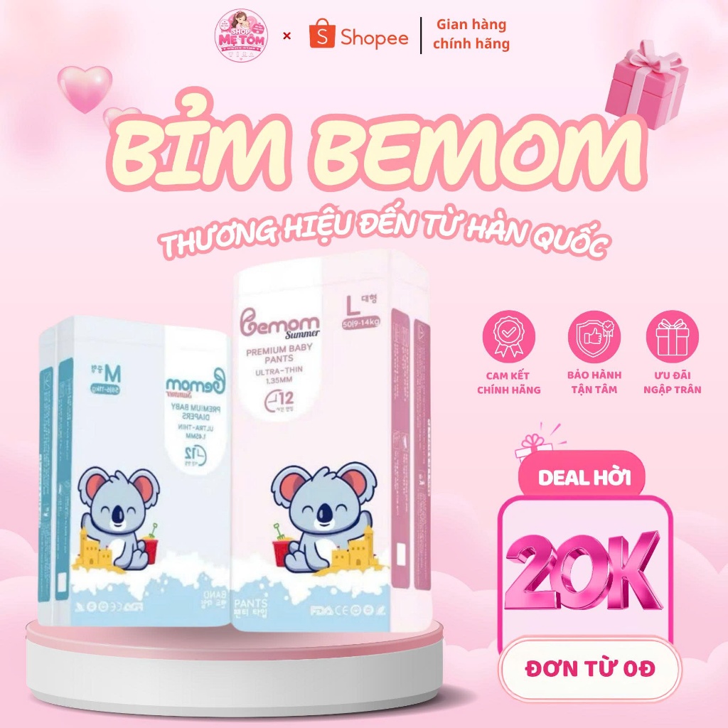 Tã bỉm cho bé, bỉm quần Bemom Hàn Quốc cao cấp cho bé, siêu thấm hút, siêu mềm mỏng đủ size ngày đêm