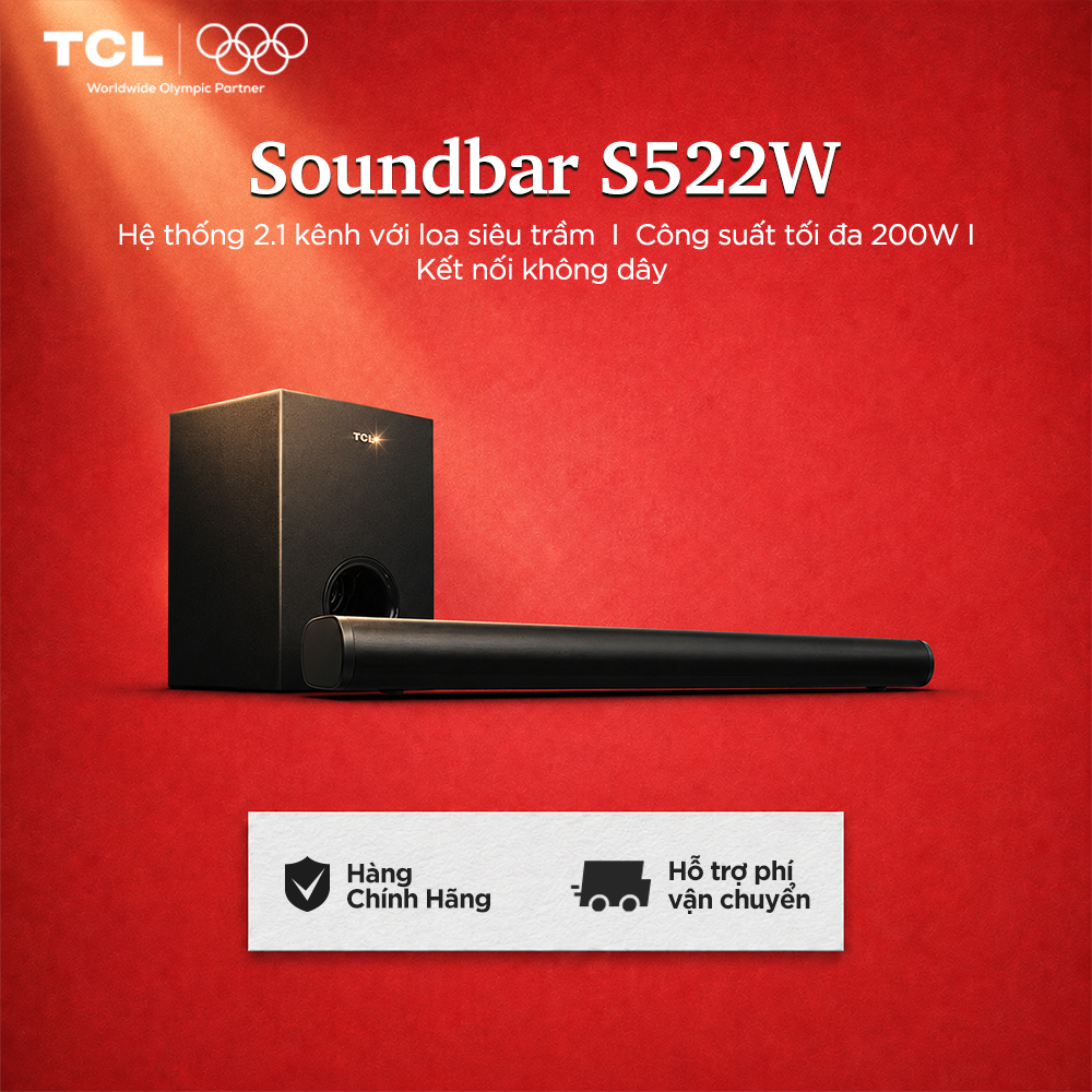 【Loa siêu trầm không dây】Loa thanh không dây TCL S522W, Hệ thống 2.1 kênh với loa siêu trầm
