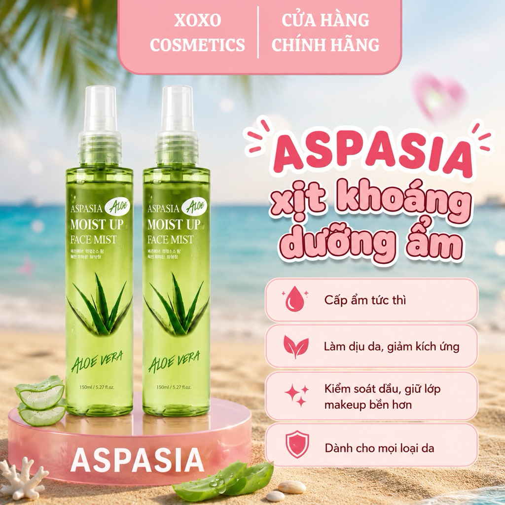 [ASPASIA] Xịt Khoáng Dưỡng Trắng Da Giữ Ẩm Aspasia Moist Up Face Mist Nha Đam Hàn Quốc 150ml