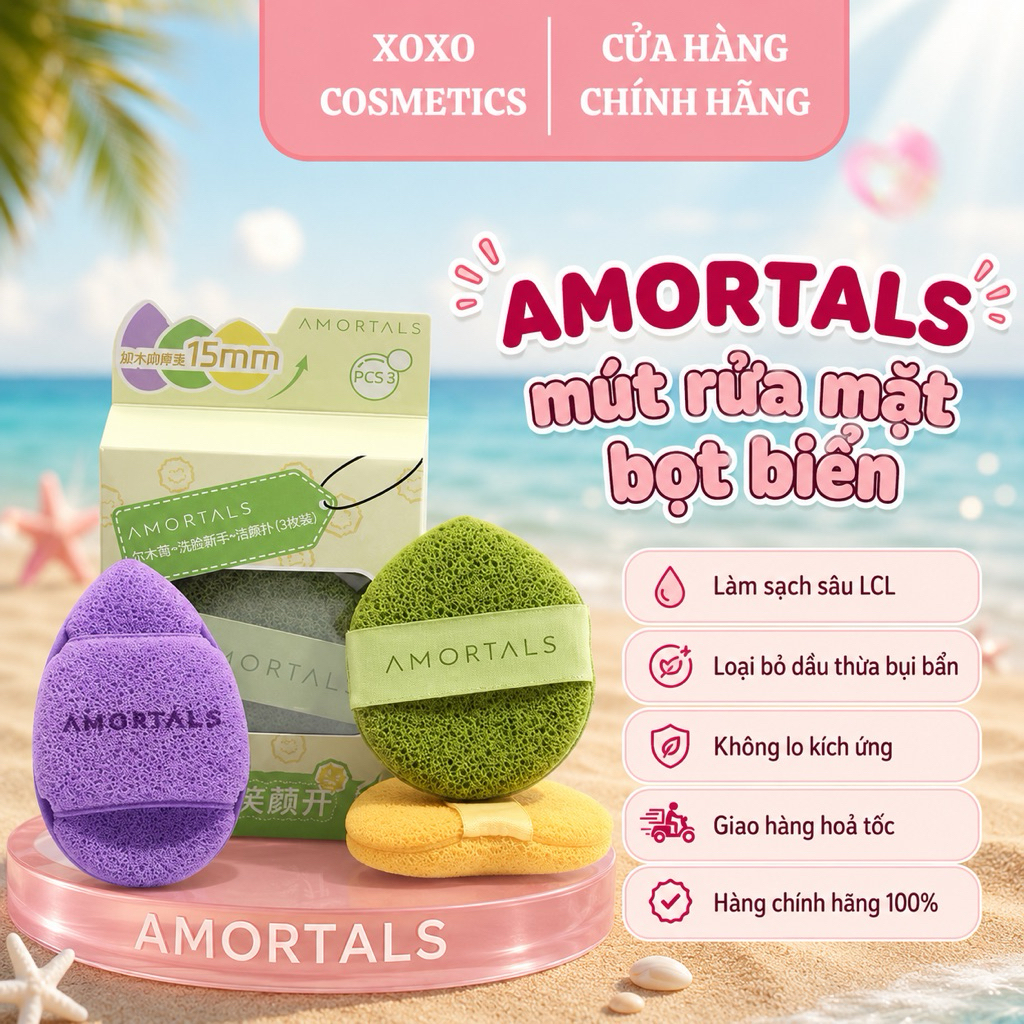 [AMORTALS] Bông Mút Rửa Mặt Bọt Biển AMORTALS Chính Hãng Hình Giọt Nước Làm Sạch Da Mặt