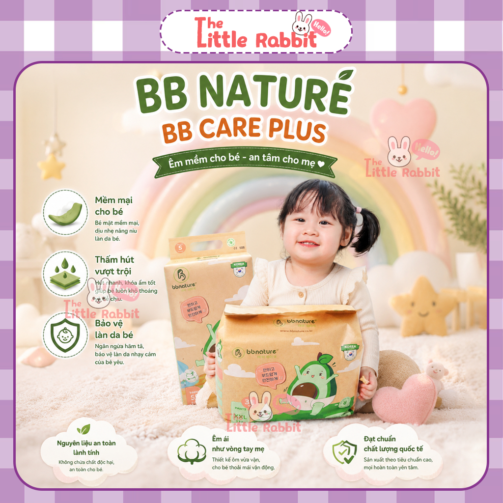 [MUA 03 BỊCH TẶNG 1 BỊCH]  Tã Bỉm BB NATURE Care Plus/ BB NATURE Classic cho bé - The Little Rabbit