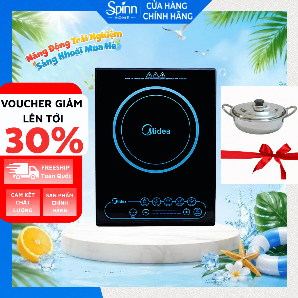Bếp từ đơn midea công suất 2000W nấu nhanh, bếp từ midea tiết kiệm điện an toàn tặng kèm nồi lẩu
