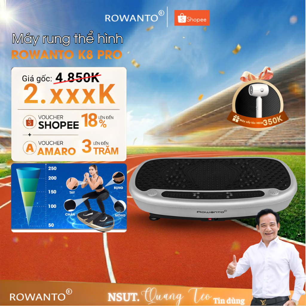 [LIVE] Máy Rung Massage Giảm Cân Tại Nhà ROWANTO K8 bản mới nhất 2026, Máy tập thể dục tại nhà hiệu 