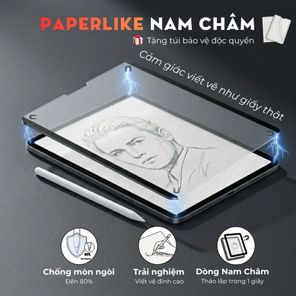 Miếng Dán Màn Hình Paperlike Nam Châm Tháo Rời Dành Cho iPad Pro 11-inch M4 M5, iPad Air M2, iPad Ge