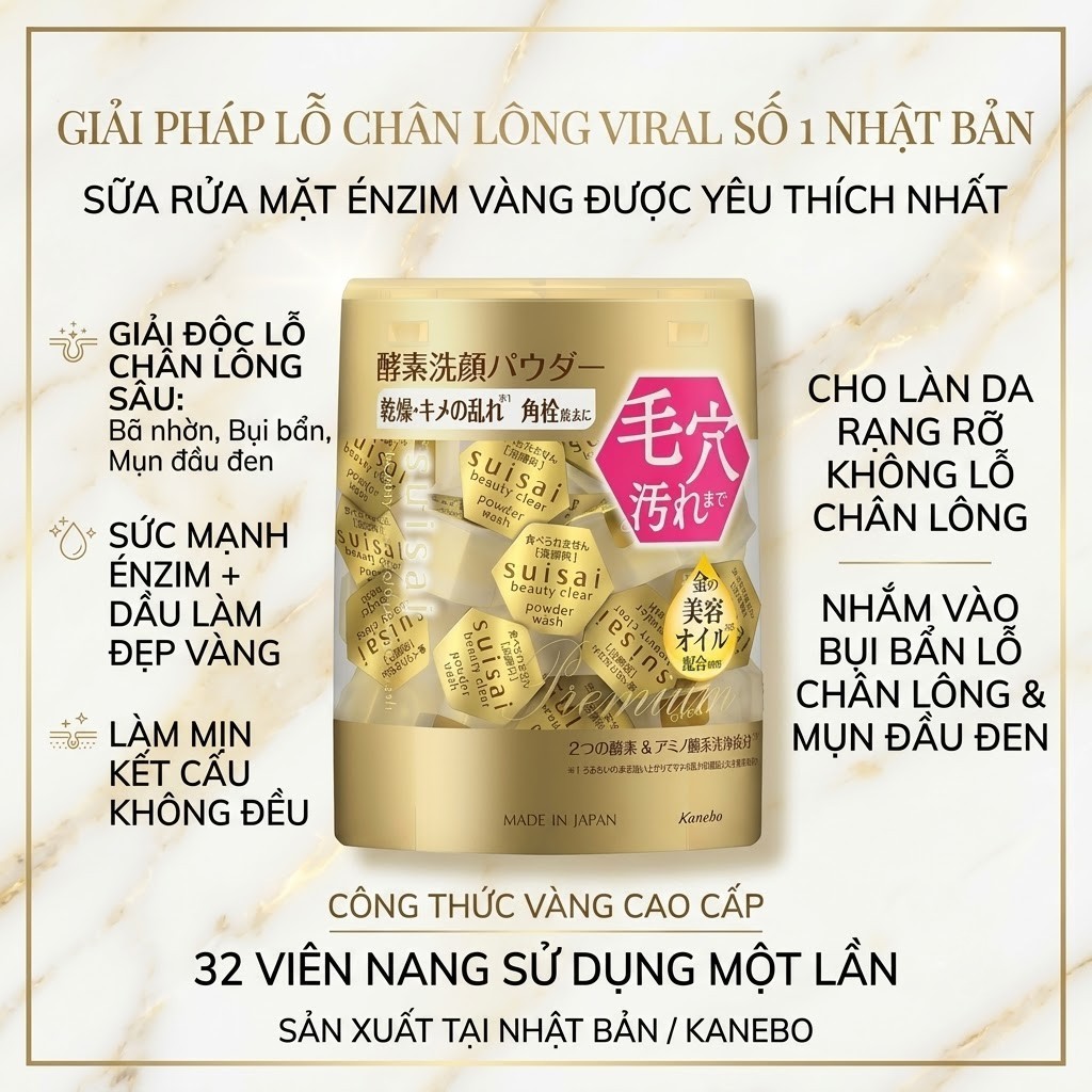 [Giao từ Nhật Bản] Bột Rửa Mặt Enzyme suisai Gold (32 viên) Dưỡng ẩm, Giảm mụn đầu đen, Sạch lỗ chân