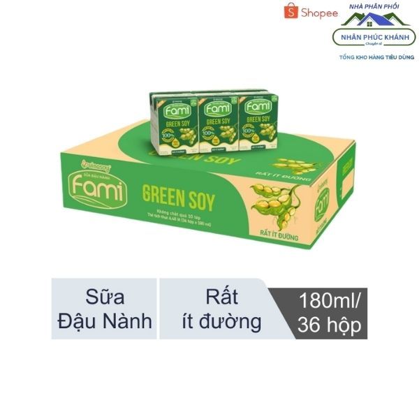 [1 Thùng] Sữa Fami Greensoy Rất Ít Đường 180ml