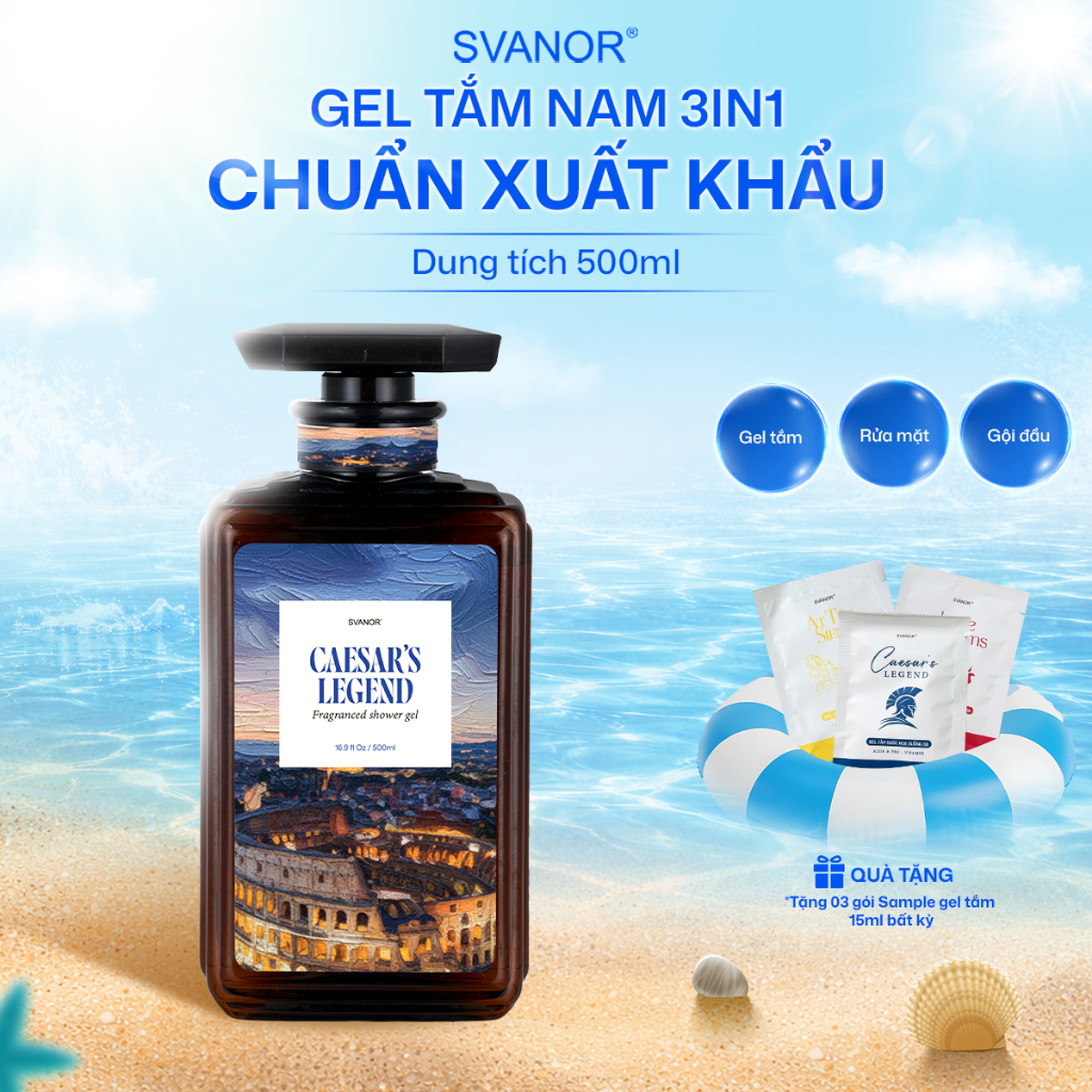 Sữa tắm gội nam 3 in 1 hương nước hoa Svanor 500ml chuẩn xuất khẩu làm sạch sâu - Cesar's Legend