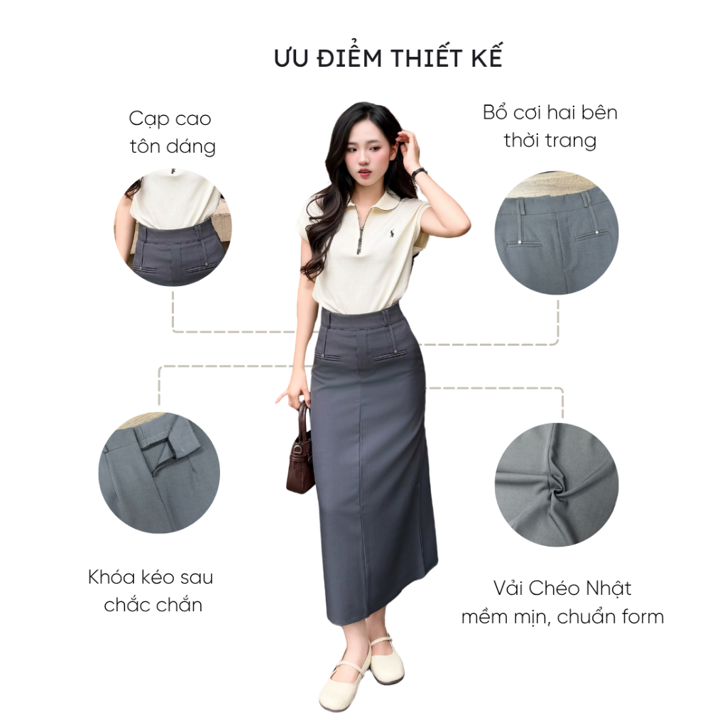 Chân váy dáng dài chữ A  Mely Fashion cạp cao xẻ tà tôn dáng che giấu bụng có bigsize trẻ trung cá tính  CV119 - 04 | BigBuy360 - bigbuy360.vn