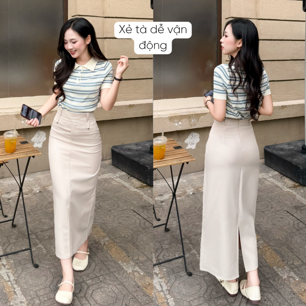 Chân váy dáng dài chữ A  Mely Fashion cạp cao xẻ tà tôn dáng che giấu bụng có bigsize trẻ trung cá tính  CV119 - 04 | BigBuy360 - bigbuy360.vn
