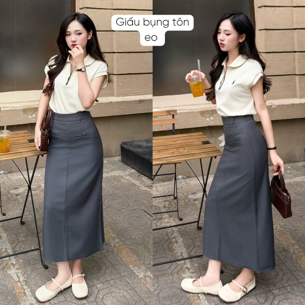 Chân váy dáng dài chữ A  Mely Fashion cạp cao xẻ tà tôn dáng che giấu bụng có bigsize trẻ trung cá tính  CV119 - 04 | BigBuy360 - bigbuy360.vn