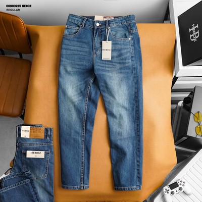 Quần jean nam HEBOZ regular fit D022, quần dài denim ống đứng cao cấp - 00003225