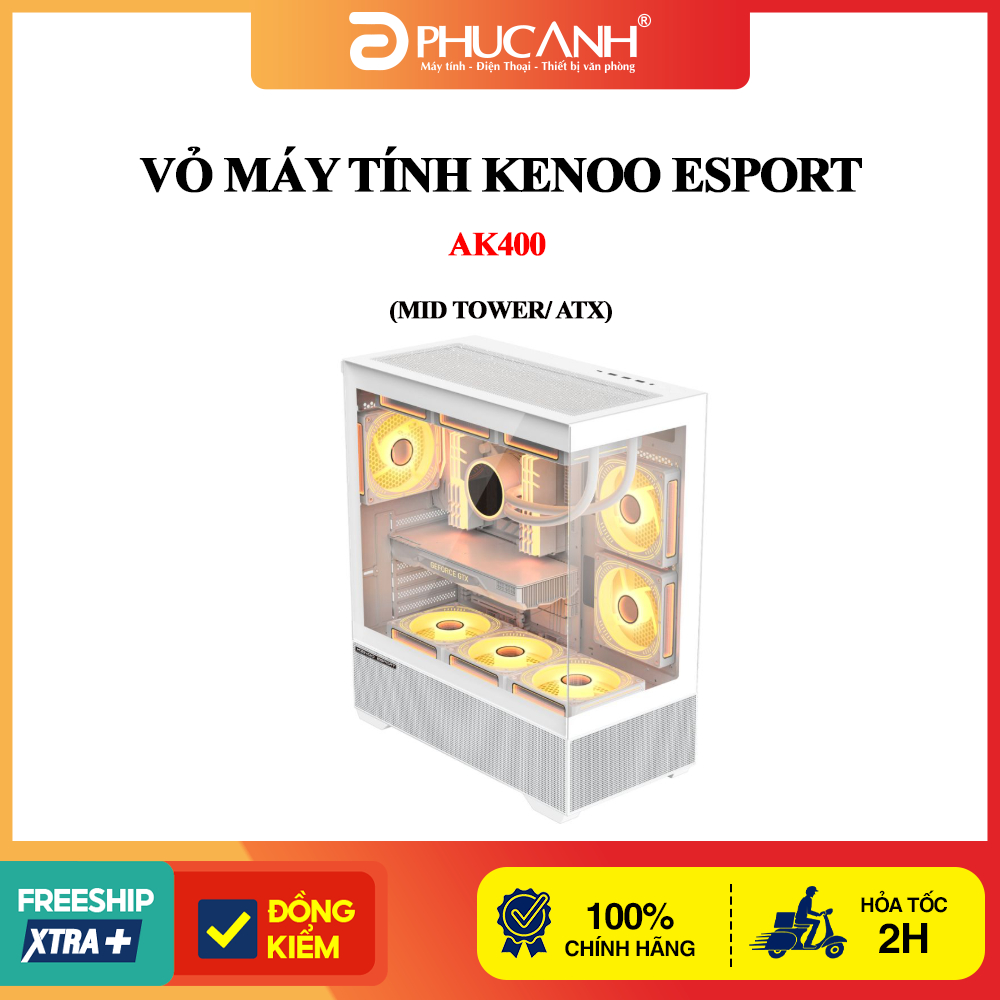 Vỏ máy tính KENOO ESPORT AK400 - Màu trắng (Mid Tower/ ATX)