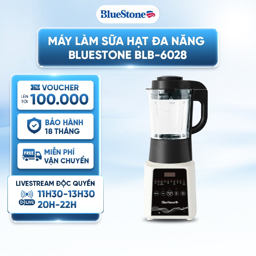 Máy làm sữa hạt đa năng BlueStone BLB-6028 - 11 chế độ cài đặt sẵn - Chế độ tự làm sạch tiện lợi