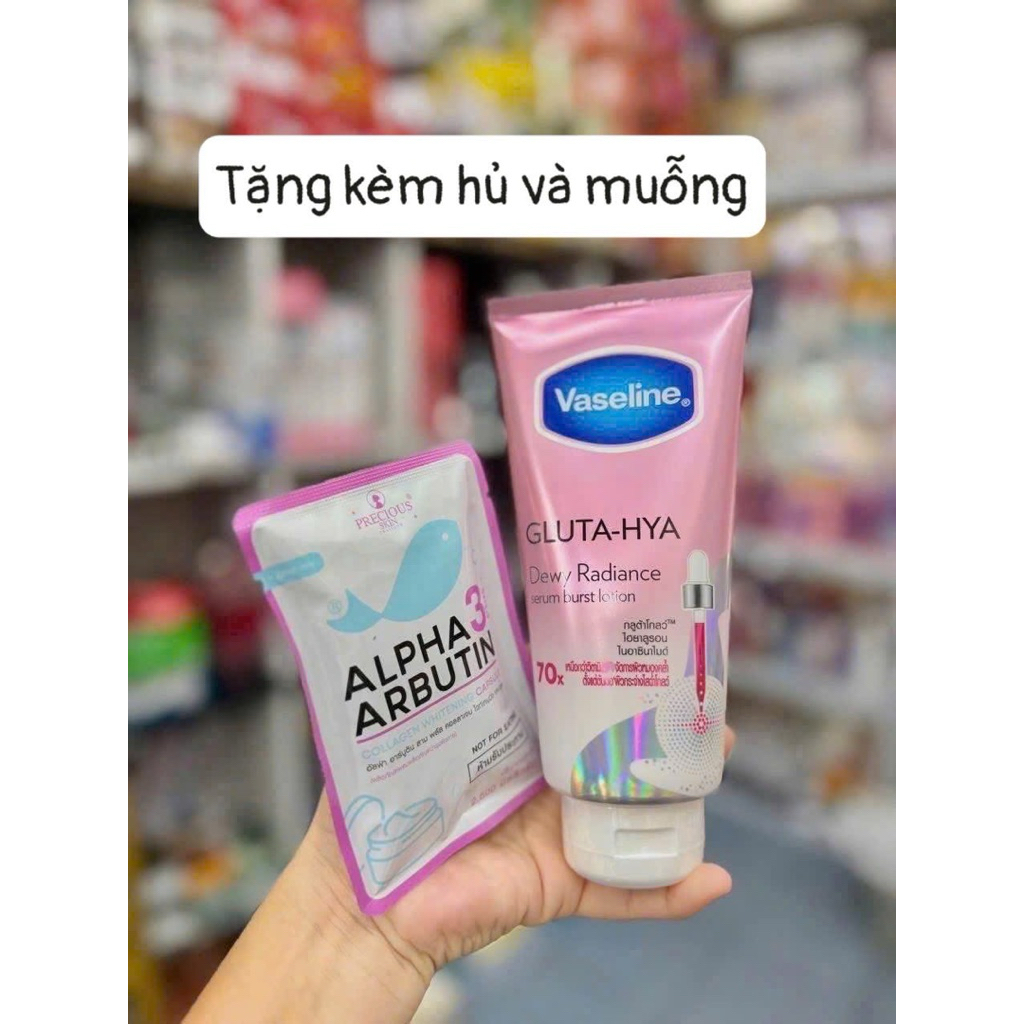 Combo body mix trắng da vaseline 70x gluta hya + kích trắng alpha arbutin thái lan 300g tặng kèm hủ 