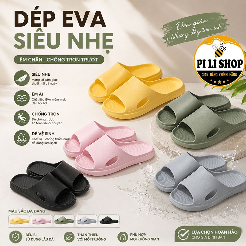 Dép Nhựa Xốp Mang Trong Nhà Nam Nữ Nhiều Màu, Dép Đúc Nguyên Khối Quai Ngang Siêu Nhẹ Chống Trơn