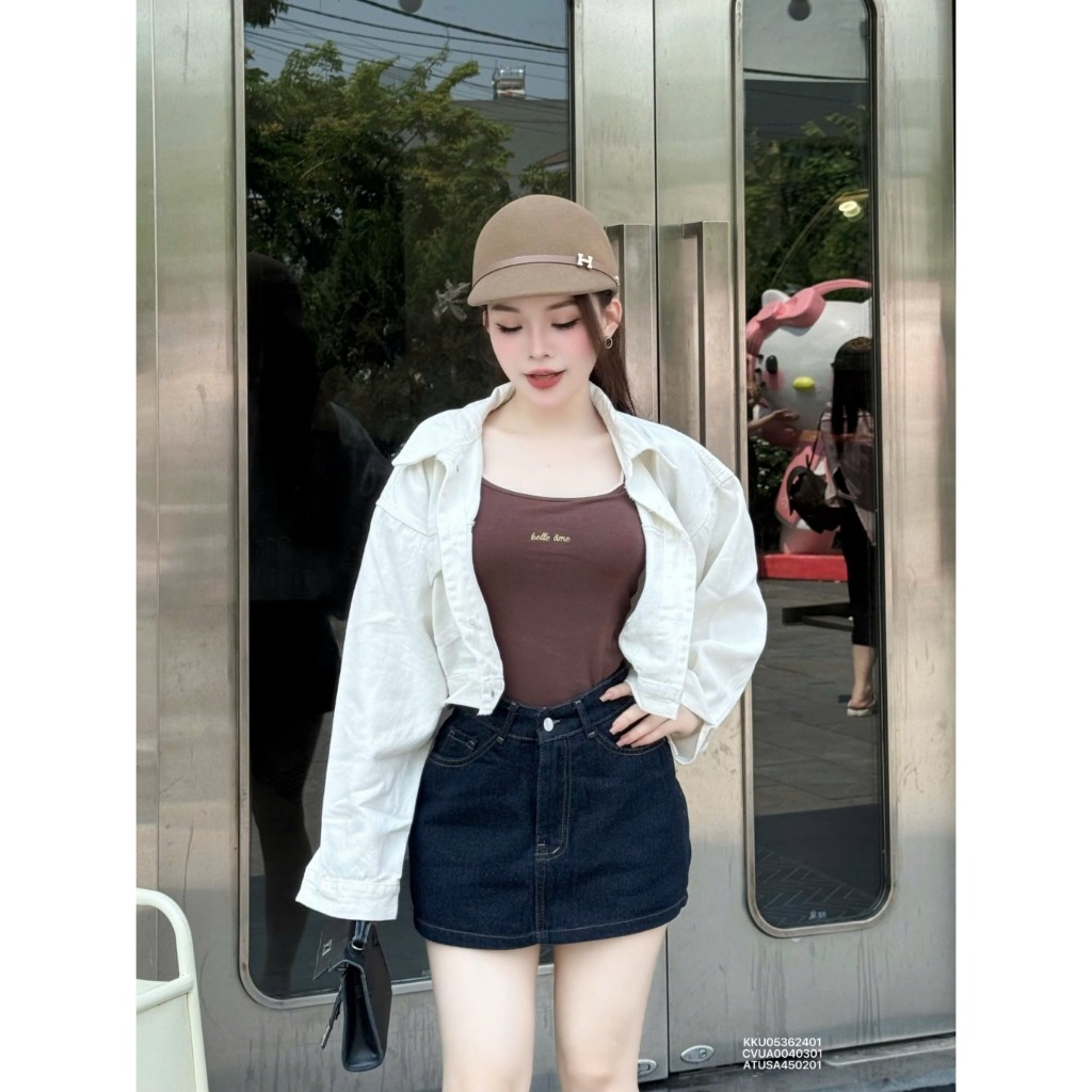 Chân Váy Jean Chữ A Nữ FMSTYLE Viền Chỉ Nổi  Siêu xinh