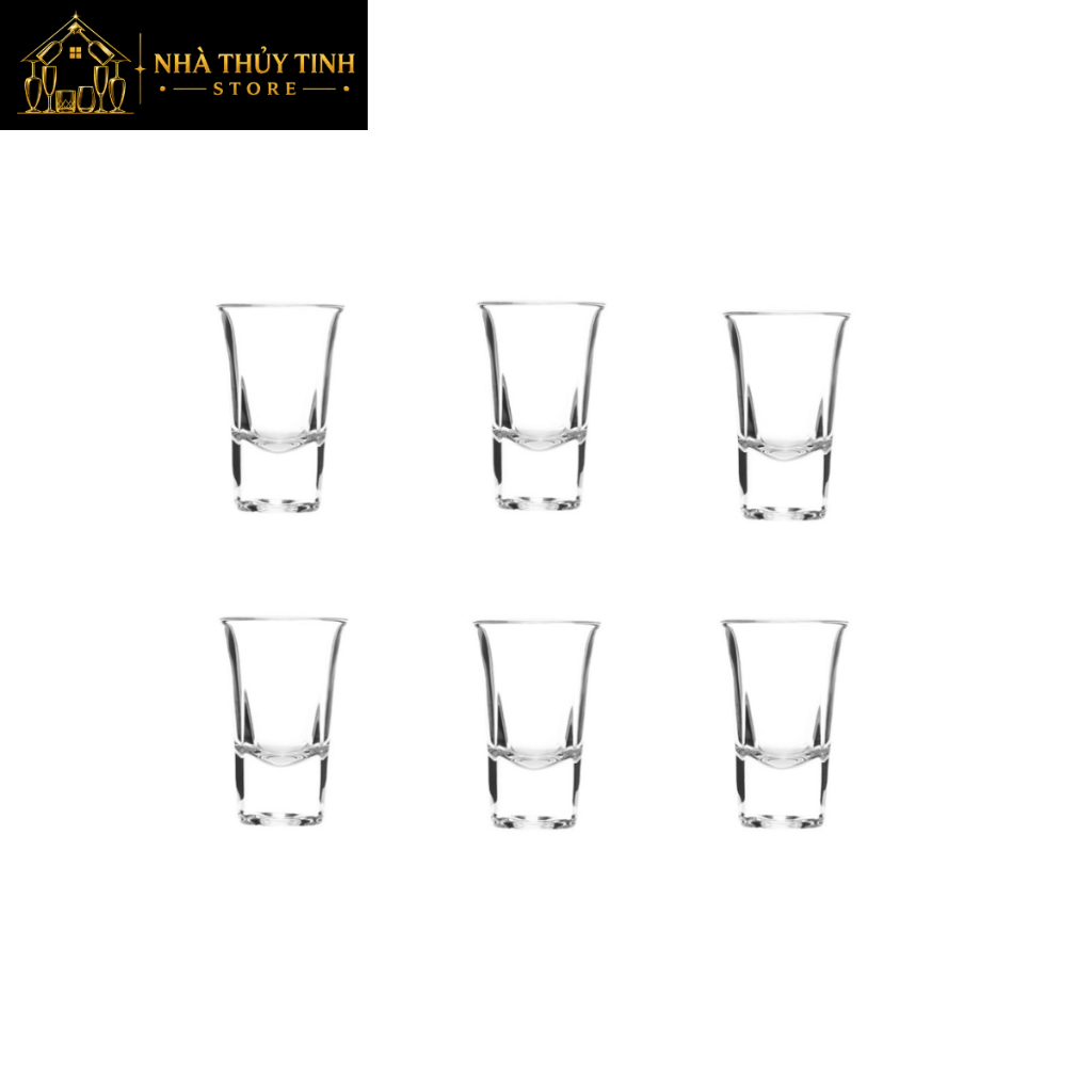 Bộ 6 ly thuỷ tinh shot đế vuông | Dung tích 34ml | Ly rượu shot | Ly cho quán