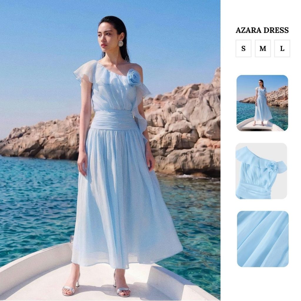 Đầm maxi lệch vai hoa đính 3D thanh lịch AZARA DRESS by LAVIEM