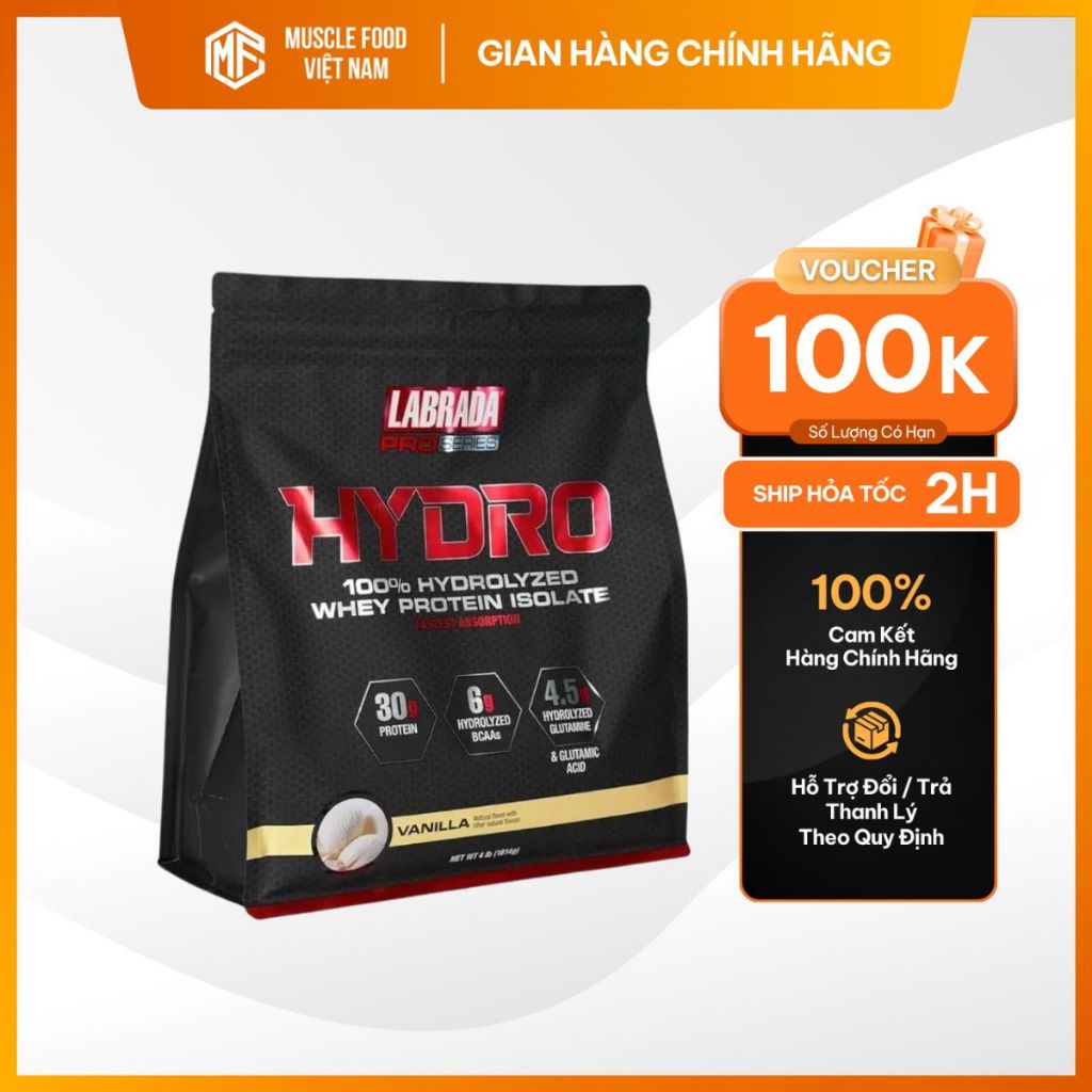 Sữa Tăng Cơ Bắp hấp thụ nhanh Labrada Hydro Whey 100% Hydrolyzed Whey Protein Isolate 4lbs Chính Hãn