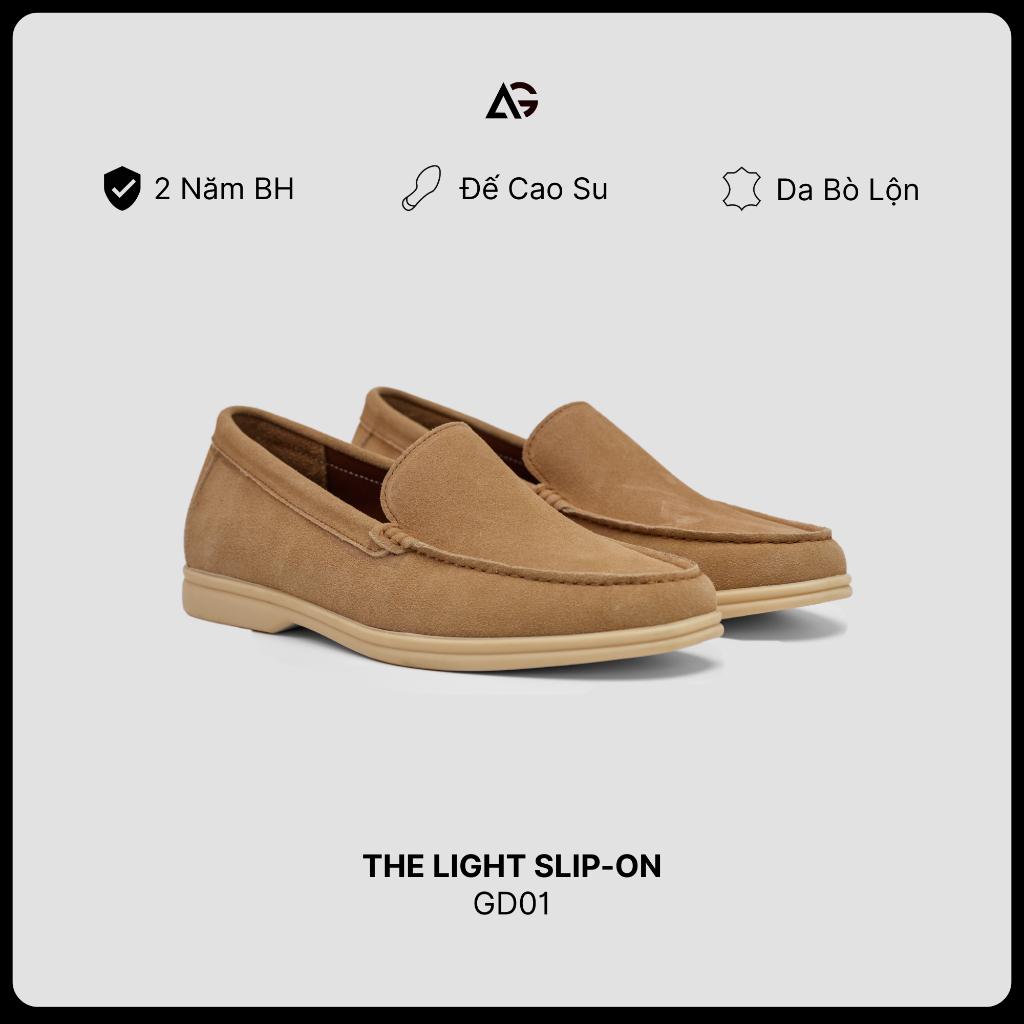 Giày Loafer Nam Da Lộn Mũi Tròn, Giày Lười The Light Slip On Đế Cao Su Chống Trượt August Shoes GD01