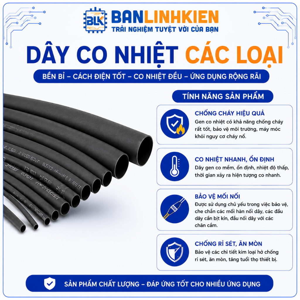 Dây Co Nhiệt (Gen Co Nhiệt) Phi các loại Dài 3 mét Banlinhkien
