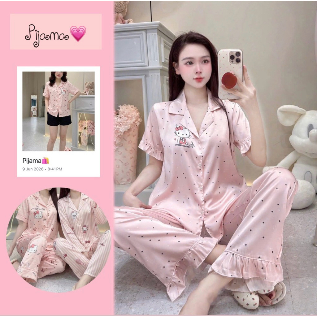 Pijama Hello Kitty vải thoáng mát cho mùa hè