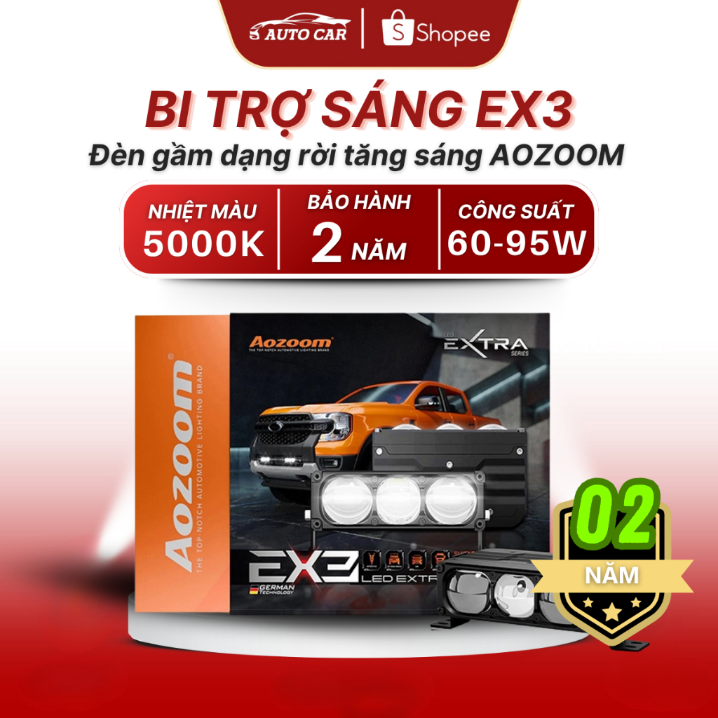 Bi Trợ Sáng Aozoom EX3 60W – 95W Nhiệt Màu 4500K/5000K Bi Cầu Dạng Gầm Tăng Sáng Ô Tô EX3 BEX03