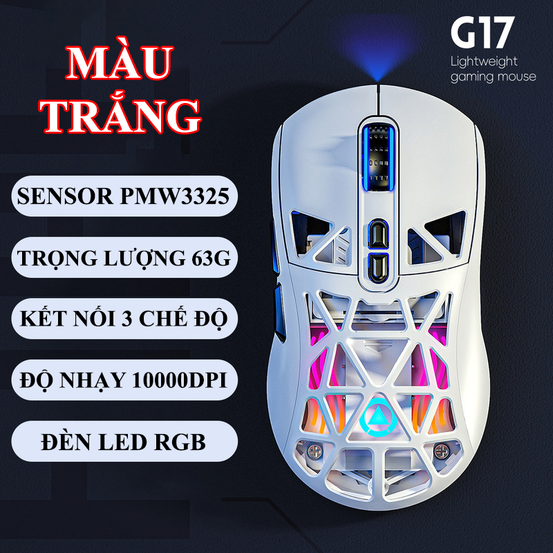 Chuột không dây chuyên game YINDIAO G17 kết nối 3 chế độ có đèn led RGB cực đẹp
