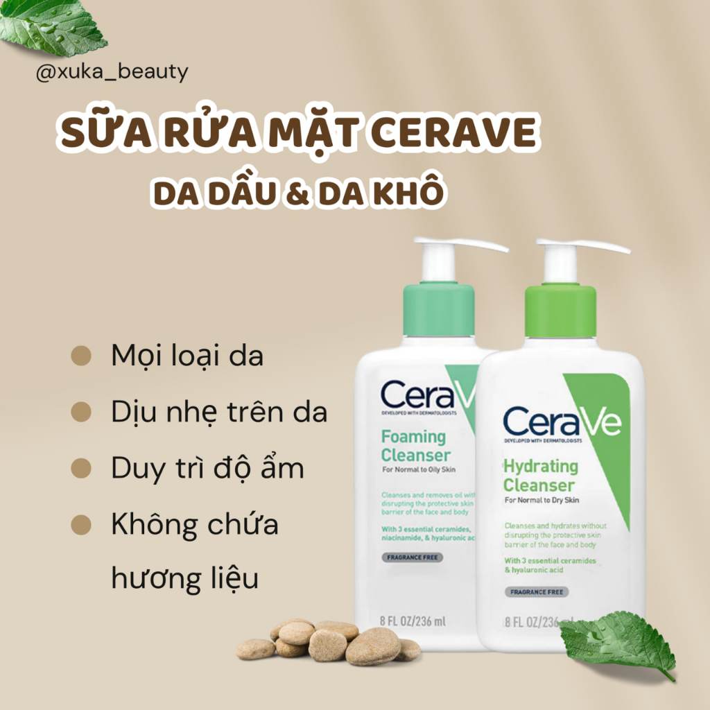 Sữa Rửa Mặt Cerave Làm Sạch Sâu Cho Da Thường, Da Dầu Mụn dung tích 236ML
