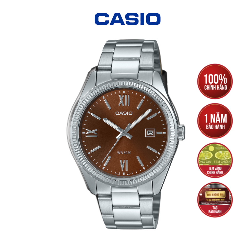 [MÃ MTP-1302DD-5AVDF] Đồng Hồ Casio Dây Thép - Mặt Màu Nâu Cổ Điển Chống Nước 50M