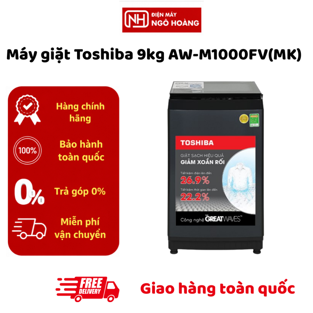 AW-M1000FV(MK) - Máy giặt Toshiba 9kg AW-M1000FV(MK) chính hãng, giặt sạch bền bỉ